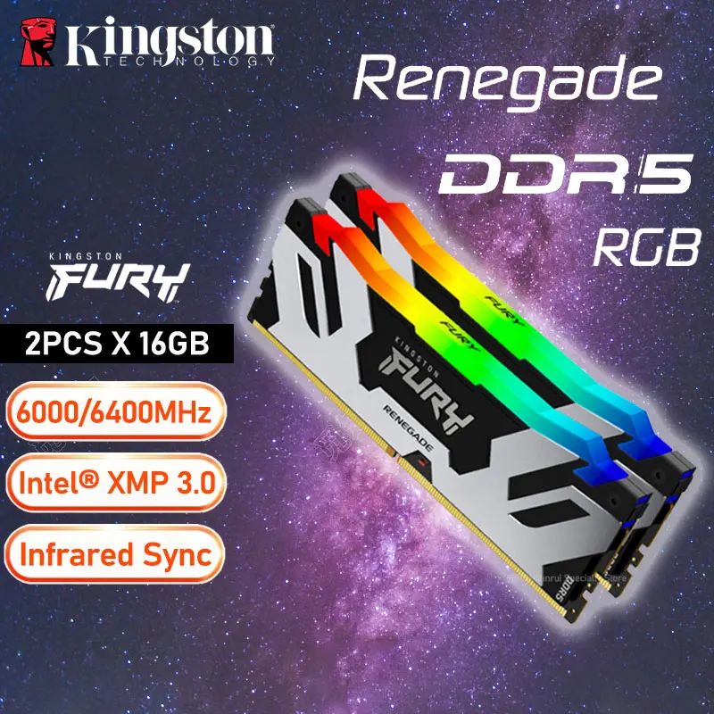 

Kingston DDR5 FURY Renegade RGB Memory DDR5 6000MHz 6400MHz 16GB PC RAM Memoria Module Computer Desktop 1.35V DIMM 288Pin New