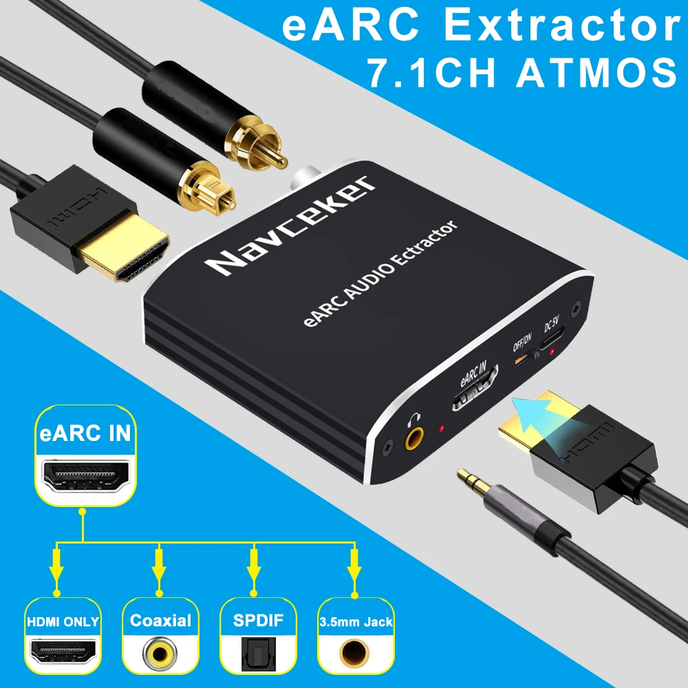 Navceker 192KHz HDMI-compatible Audio eARC Extractor 7.1CH ATMOS eARC TV Projector HDMI ONLY Toslink Coaxial Converter Adapter
Navceker 192KHz HDMI-compatible Audio eARC Extractor 7.1CH ATMOS eARC TV Projector HDMI ONLY Toslink Coaxial Converter Adapter