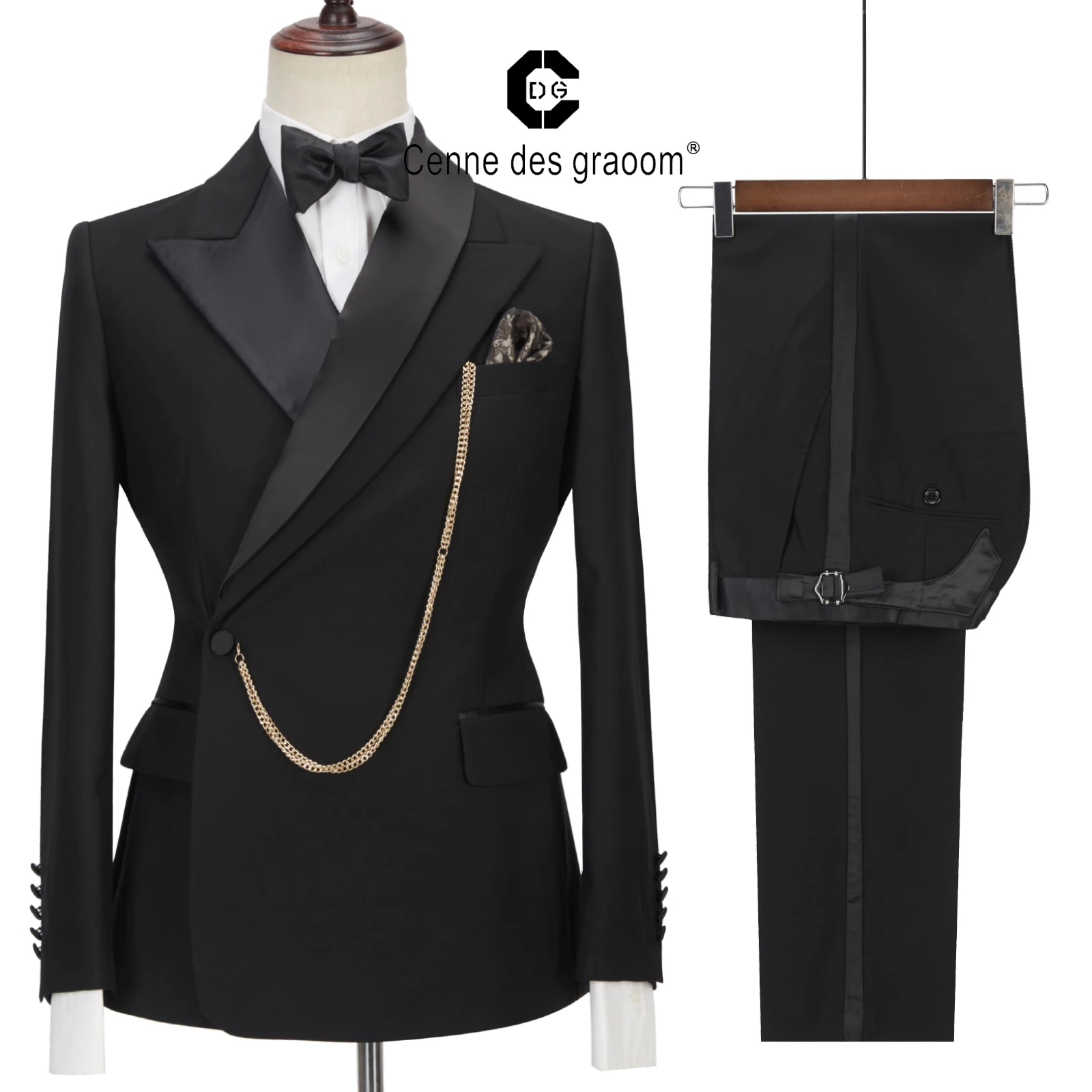 Cenne Des Graoom Latest Coat Design Men Suits Tailor-Made Tuxedo 2 Pieces Blazer Wedding Party Singer Groom Costume Homme Black
Cenne Des Graoom Latest Coat Design Men Suits Tailor-Made Tuxedo 2 Pieces Blazer Wedding Party Singer Groom Costume Homme Black