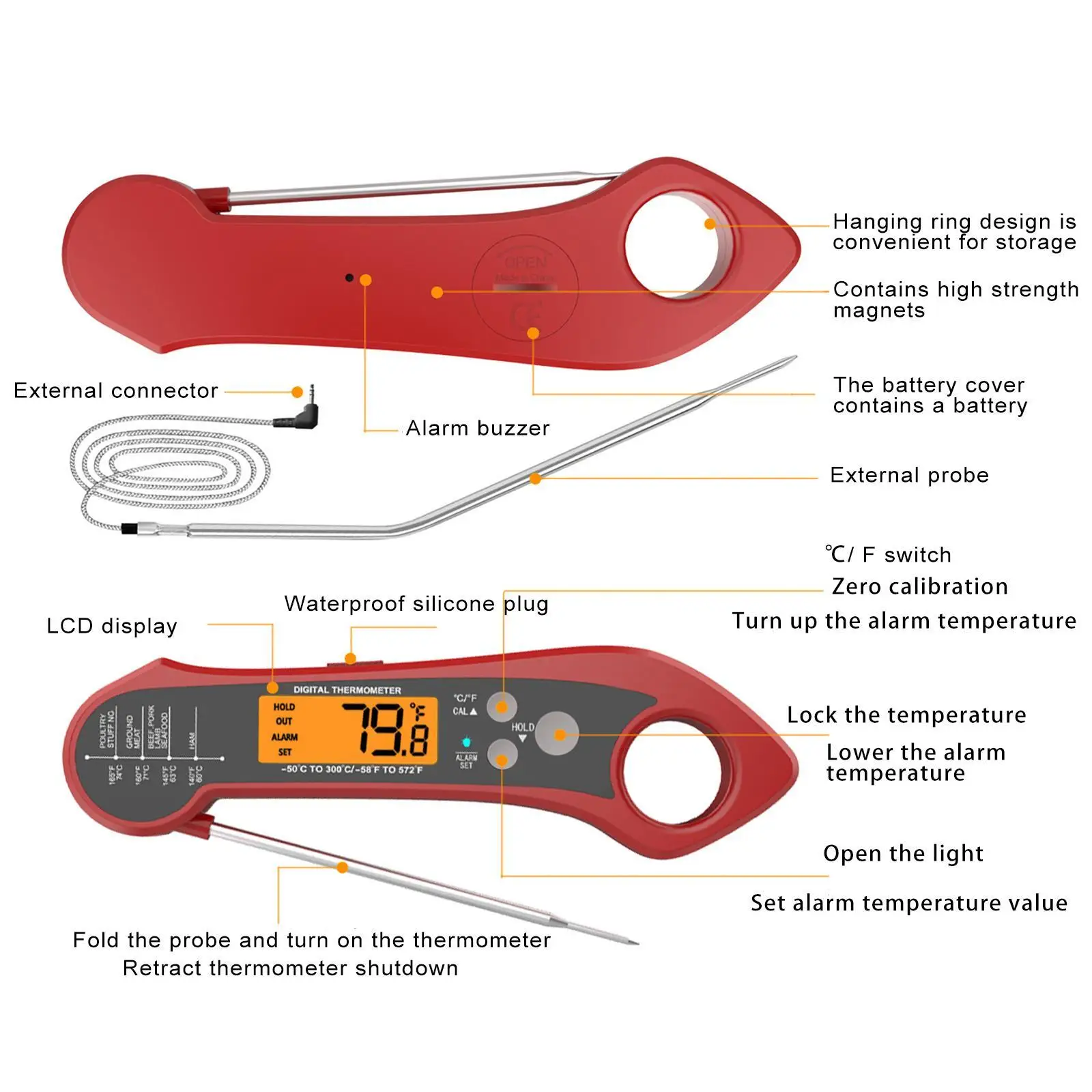 Dual Probes Meat Food Thermometer Cooking Instant Read Digital Thermometer 
Dual Probes Meat Food Thermometer Cooking Instant Read Digital Thermometer