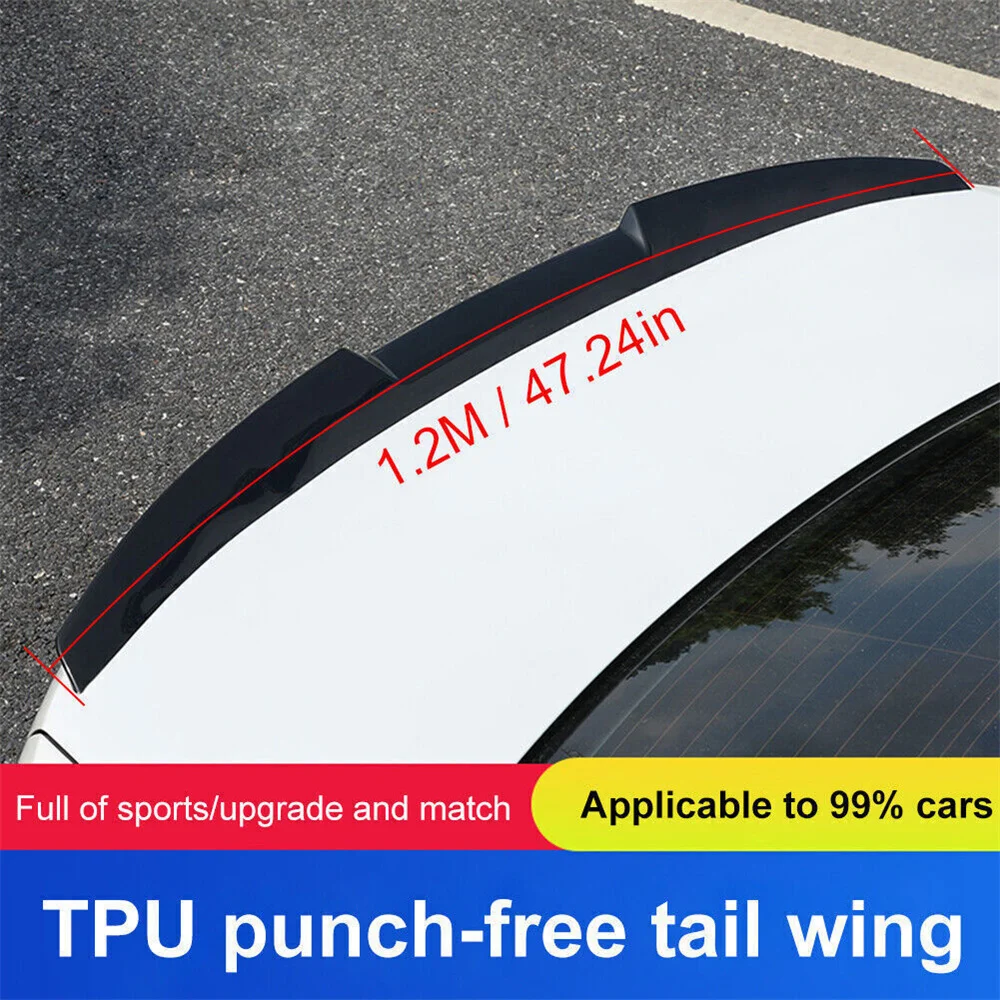 

120CM Car Roof Lip Wing Spoiler Carbon Look Universal Rear Trunk Spoiler Wing TPU Material For Benz BMW Audi Civic Subaru Tesla