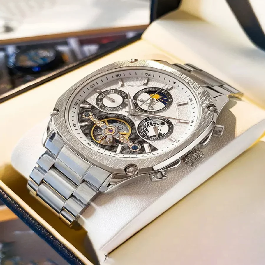 

AILANG Mens Watches Top Brand Luxury Mens Mechanical Watches Automatic Tourbillon Skeleton Watch Men Calendar Luminous Hands