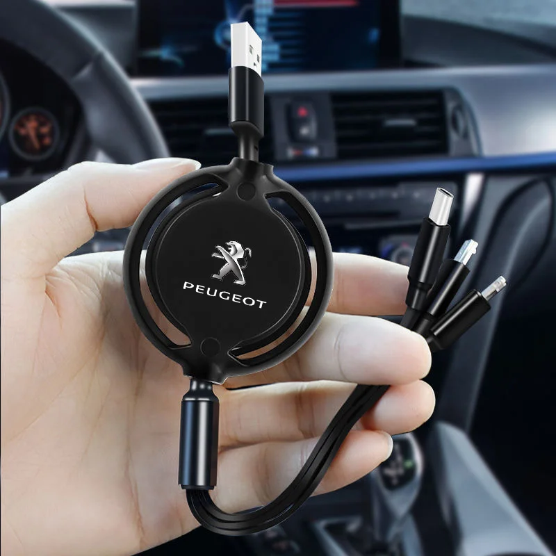 Автомобильный выдвижной микропровод для передачи данных 3 в 1 USB Type C 100 Вт быстрая