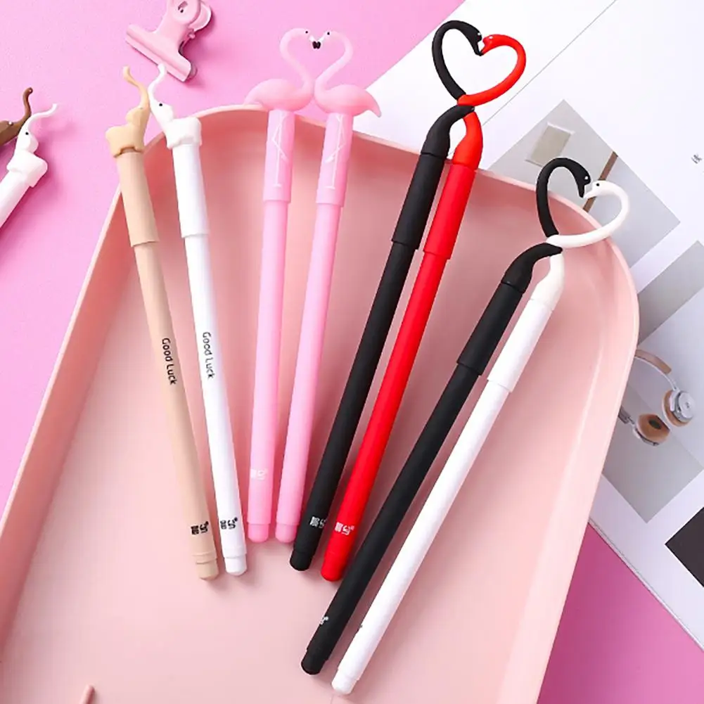 

0.5mm Couple Pen Cartoon Flamingo Gel Pen Stationery For School Office Use (black White / Black Red Random)