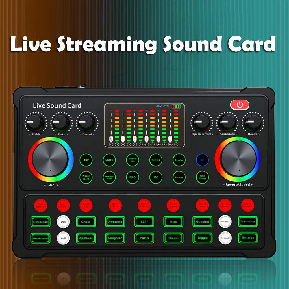 

Live Sound Card Podcast Equipment Microphone Audio Mixer DJ Audio Sound Mixer Voice Changer Live Streaming Game Singing Record