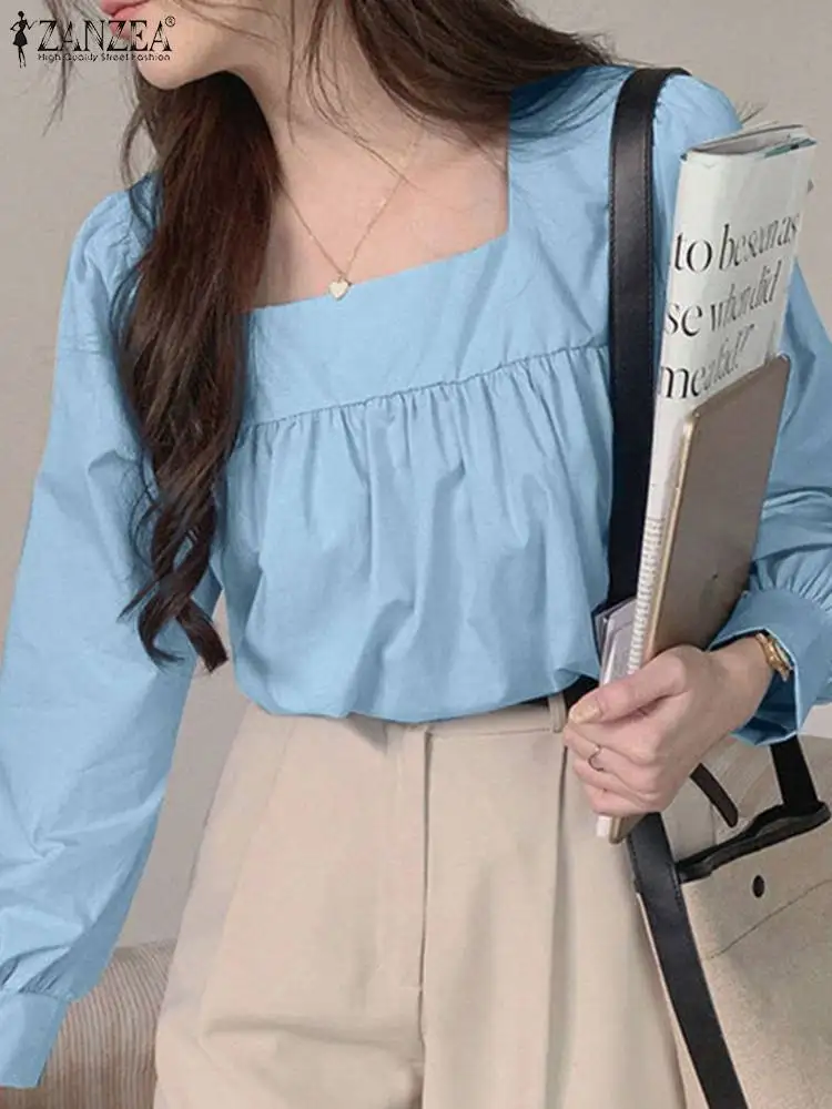 Винтажная свободная однотонная женская блузка ZANZEA с квадратным воротником, Осенние повседневные плиссированные топы 2022
Винтажная свободная однотонная женская блузка ZANZEA с квадратным воротником, Осенние повседневные плиссированные топы 2022