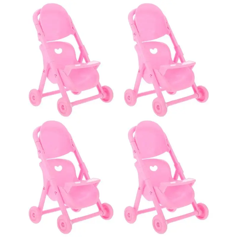 

4Pcs Dollhouse Baby Stroller For Dollhouse Furniture Infant Carriage Trolley Nursery Model Girls Doll House Pretend Play Toys