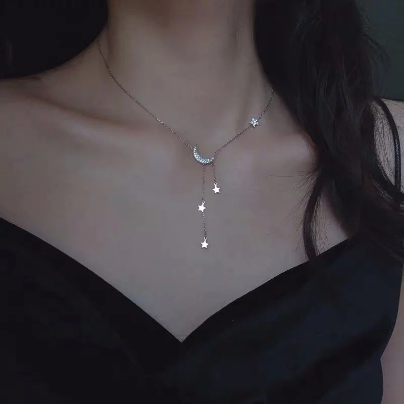 925 Sterling Silver Star Moon Tassel Necklace for Women Wedding Jewelry, Simple, Sweet, Elegant, Temperament, Choker
925 Sterling Silver Star Moon Tassel Necklace for Women Wedding Jewelry, Simple, Sweet, Elegant, Temperament, Choker