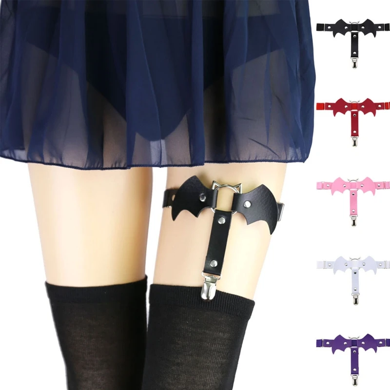 

Leather Garter Belt Bat-Shaped Leather Garters for thigh High Socks Stocking Suspender Thigh Ring Goth Belt