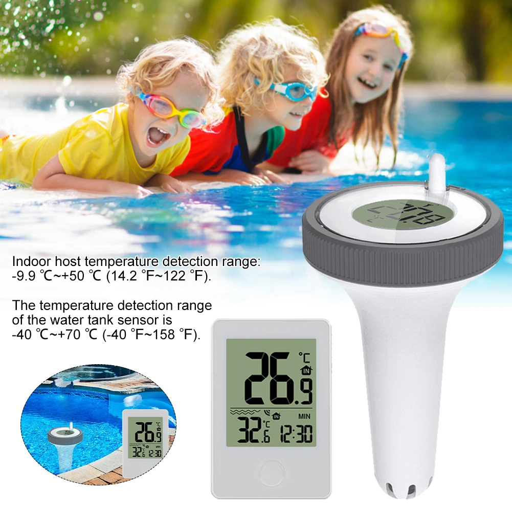 Floating Swimming Pool Thermometer Wireless Pool Thermometer with Indoor Temperature Monitor Clock for Pond Hot Tub Aquarium
Floating Swimming Pool Thermometer Wireless Pool Thermometer with Indoor Temperature Monitor Clock for Pond Hot Tub Aquarium