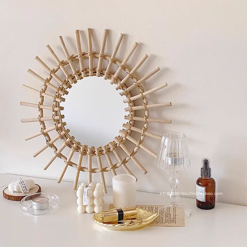 

Настенное зеркало в скандинавском стиле для спальни и девушек, роскошное круглое винтажное декоративное зеркало для ванной комнаты