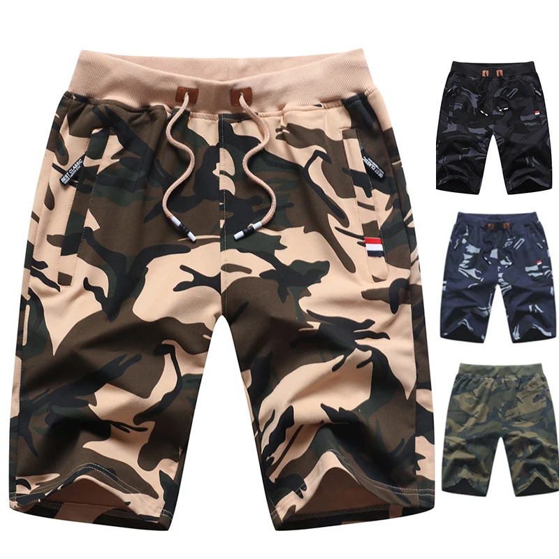 

Summer Men's Camouflage Shorts Teenager Cotton Blend Casual Sweatpants Combat Shorts Fashion Elastic Waist Beach Trouser