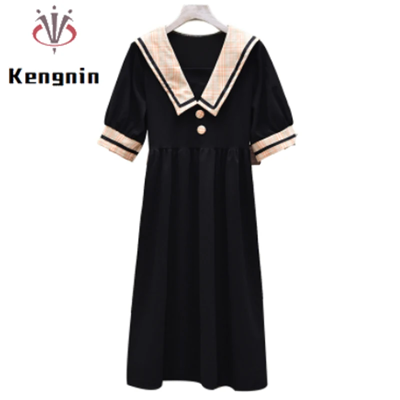 Свободное летнее женское платье большого размера, новинка 2022, модное платье в стиле преппи в стиле ретро, свободное платье с матросским воротником, женское платье KE1378 
Свободное летнее женское платье большого размера, новинка 2022, модное платье в стиле преппи в стиле ретро, свободное платье с матросским воротником, женское платье KE1378