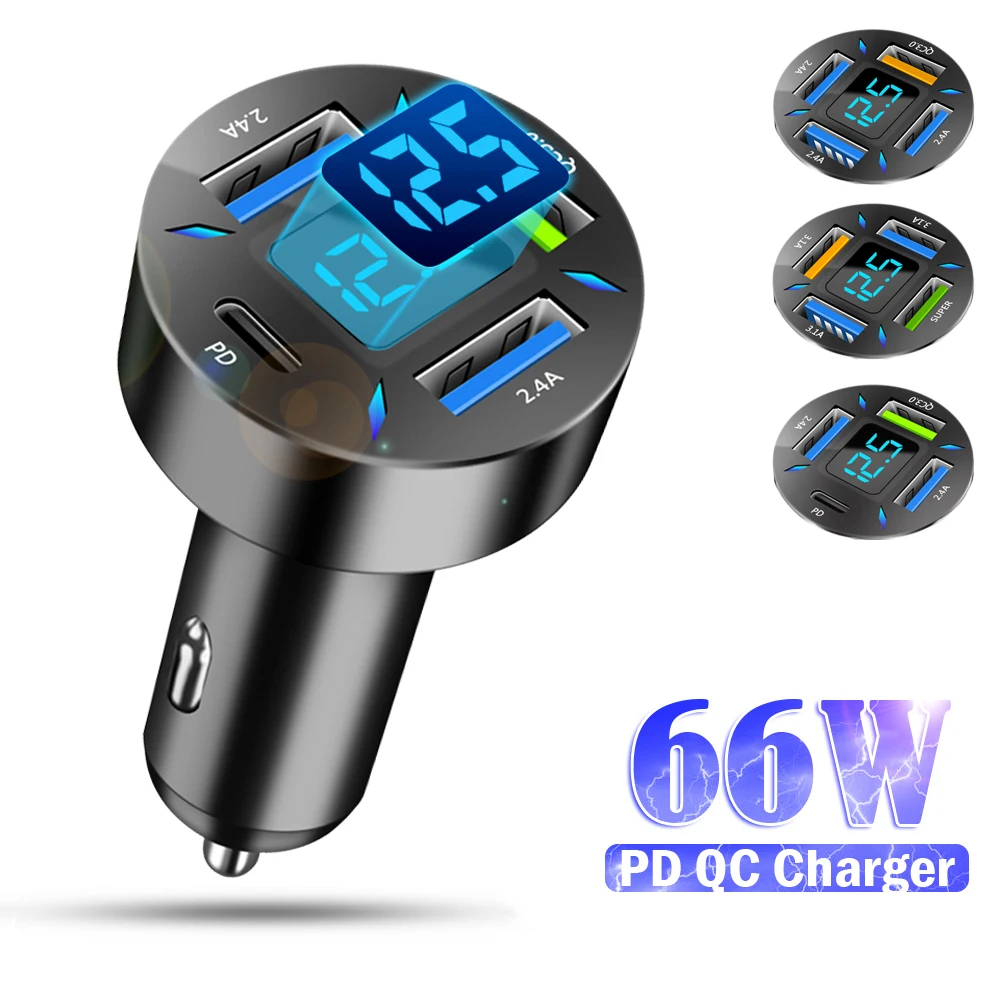 66W Car Charger Quick Charge Cigarette Lighter Adapter 4-Port PD QC USB C Fast Charging Phone Charger for iPhone Xiaomi Samsung
66W Car Charger Quick Charge Cigarette Lighter Adapter 4-Port PD QC USB C Fast Charging Phone Charger for iPhone Xiaomi Samsung