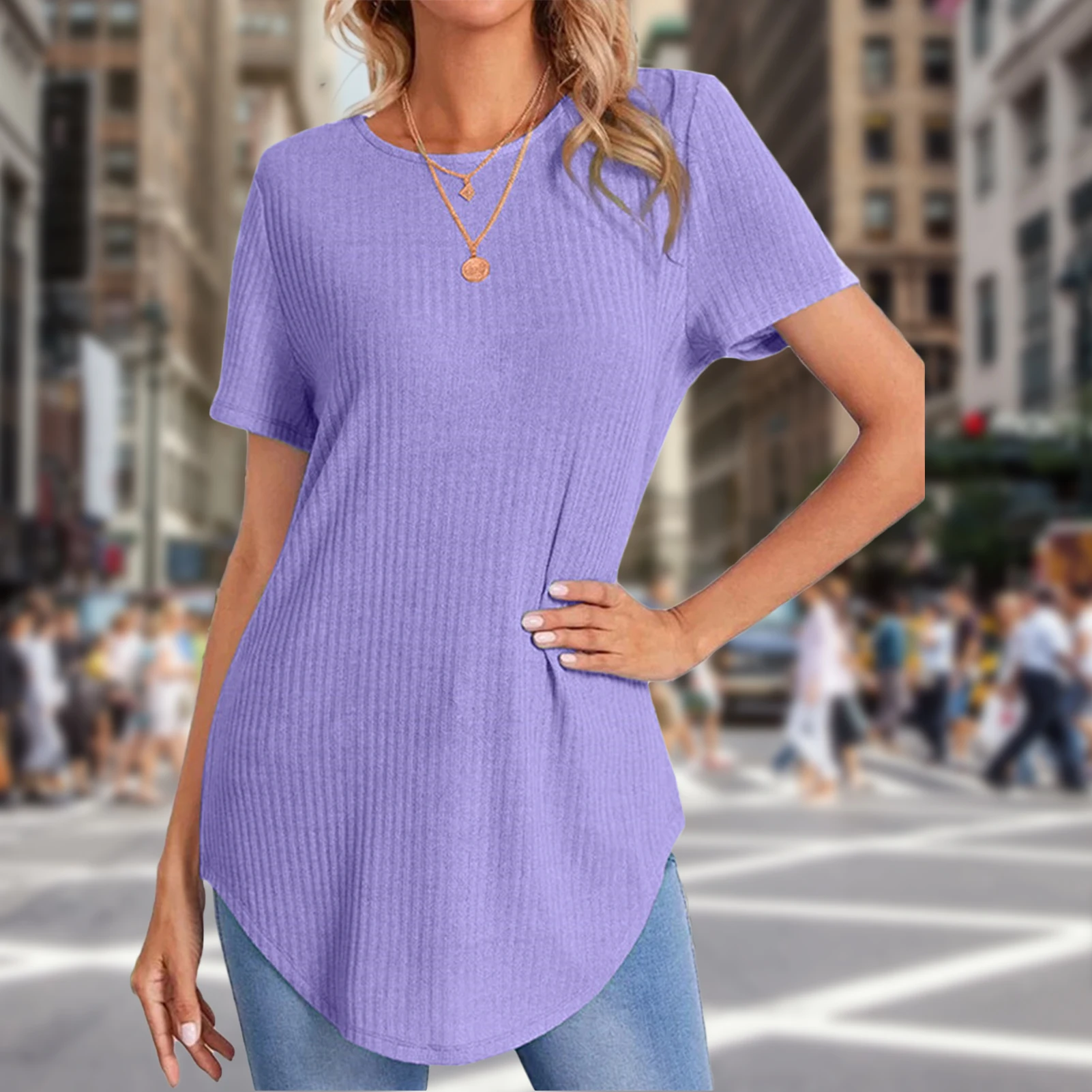Women Short Sleeve T Shirt Crew Neck Loose Solid Color Fashion Lightweight Polyester Single Breasted Back for Female Relaxed-Fit
Women Short Sleeve T Shirt Crew Neck Loose Solid Color Fashion Lightweight Polyester Single Breasted Back for Female Relaxed-Fit