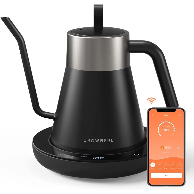 CROWNFUL Smart Electric Gooseneck Kettle with 4 Variable Presets, ±1℉ Temperature Control, 0.8L Capacity, 1200W Quick Heating
CROWNFUL Smart Electric Gooseneck Kettle with 4 Variable Presets, ±1℉ Temperature Control, 0.8L Capacity, 1200W Quick Heating