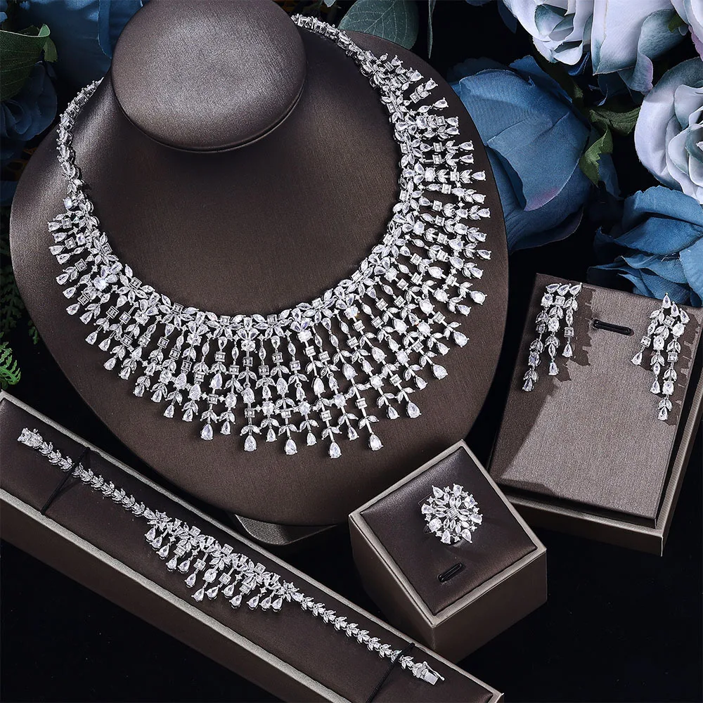 Hot Sale Sparkling Zircon Bridal Jewelry Set Necklace+Earrings+Rings+Bracelet Women's Jewelry CHD21051
Hot Sale Sparkling Zircon Bridal Jewelry Set Necklace+Earrings+Rings+Bracelet Women's Jewelry CHD21051
