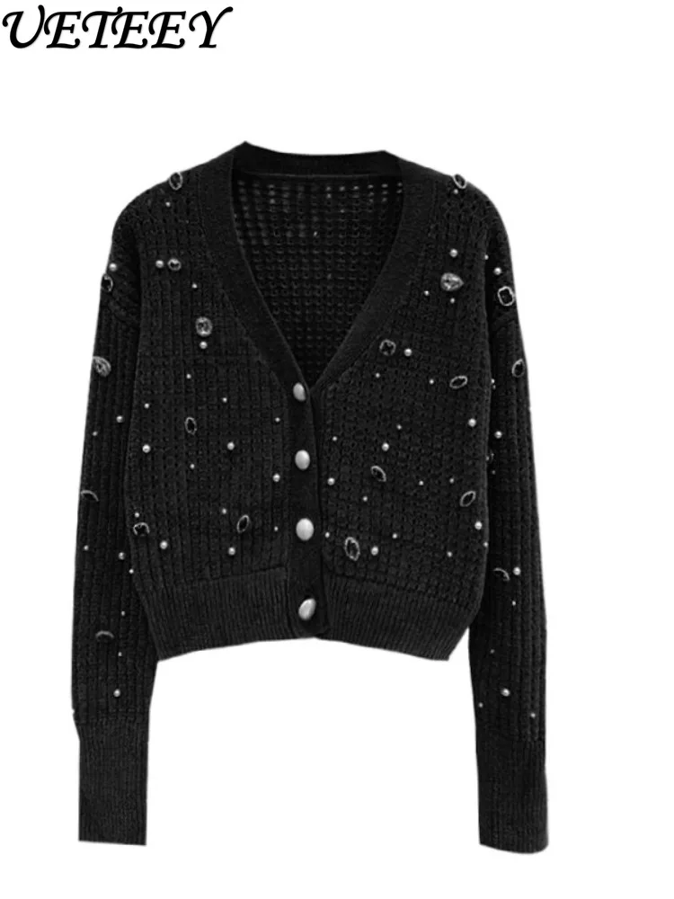 Heavy Industry Beads High-Grade Black Cardigan Sweaters Women Autumn Winter New Clothes Fashion V-neck Long Sleeve Sweater Coat
Heavy Industry Beads High-Grade Black Cardigan Sweaters Women Autumn Winter New Clothes Fashion V-neck Long Sleeve Sweater Coat