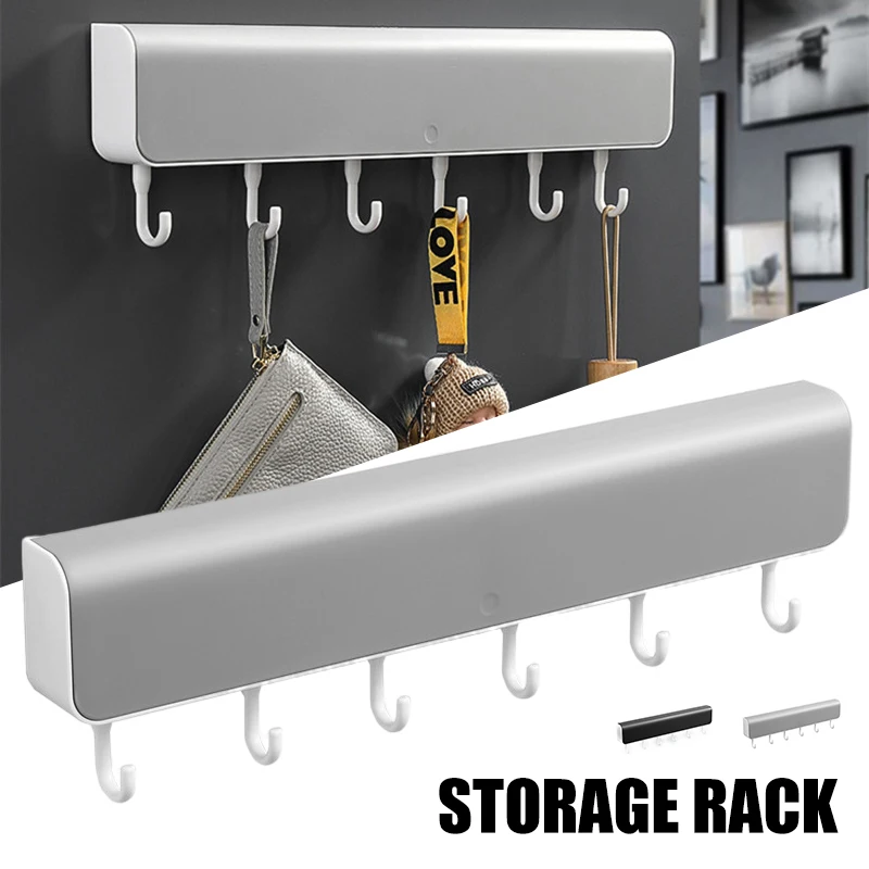 Wall Mounted Storage Rack with 6 x Hanger Adhesive Entryway Organizer Wall Shelf with Rail Hook for Coat Key Hat NW 
Wall Mounted Storage Rack with 6 x Hanger Adhesive Entryway Organizer Wall Shelf with Rail Hook for Coat Key Hat NW