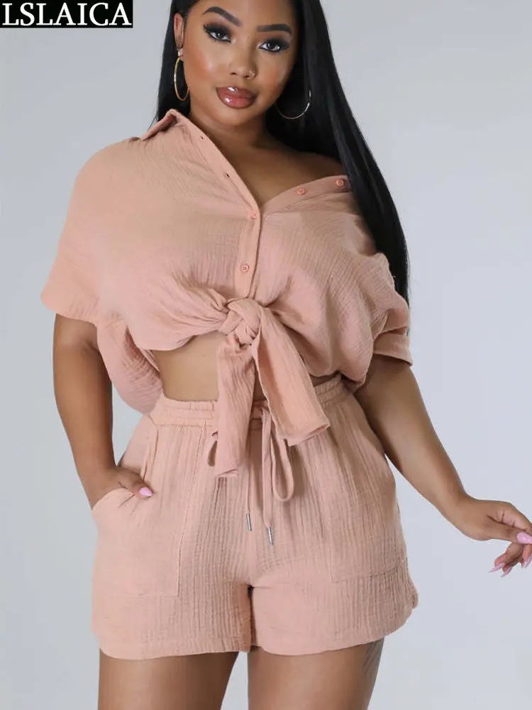 Short Sleeve Shirt Women Two-piece Shorts Set Cotton and Hemp Clothes Elegant Luxury Chic Fashion Ladies Summer Solid Color 2023
Short Sleeve Shirt Women Two-piece Shorts Set Cotton and Hemp Clothes Elegant Luxury Chic Fashion Ladies Summer Solid Color 2023