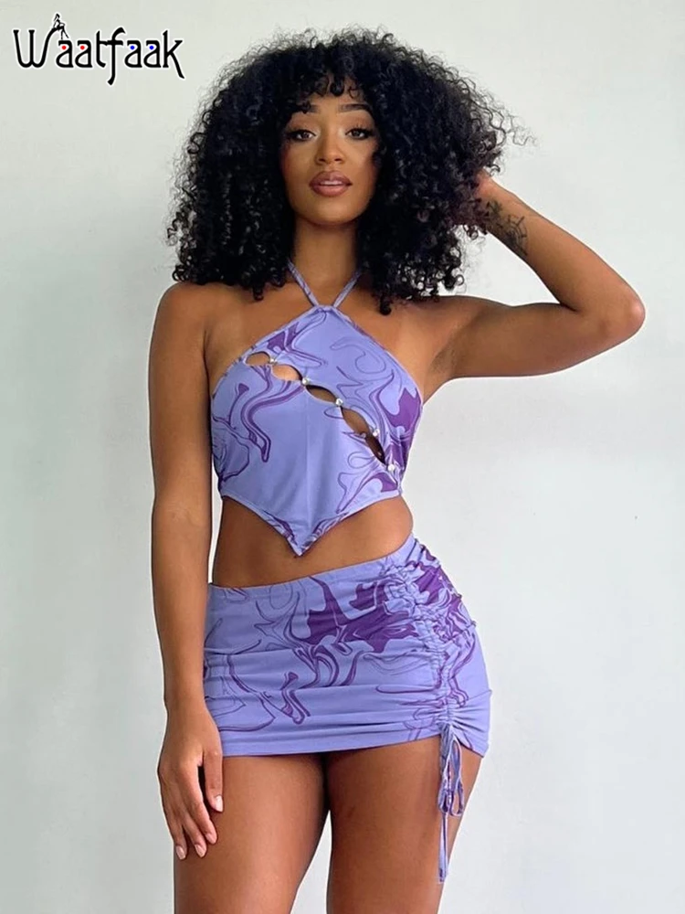 Waatfaak Summer Sexy 2 Pieces Set Clubwear Hollow Out Halter Crop Top Backless Y2K Aesthetic Ruched Mini Skirt Streetwear Outfit
Waatfaak Summer Sexy 2 Pieces Set Clubwear Hollow Out Halter Crop Top Backless Y2K Aesthetic Ruched Mini Skirt Streetwear Outfit