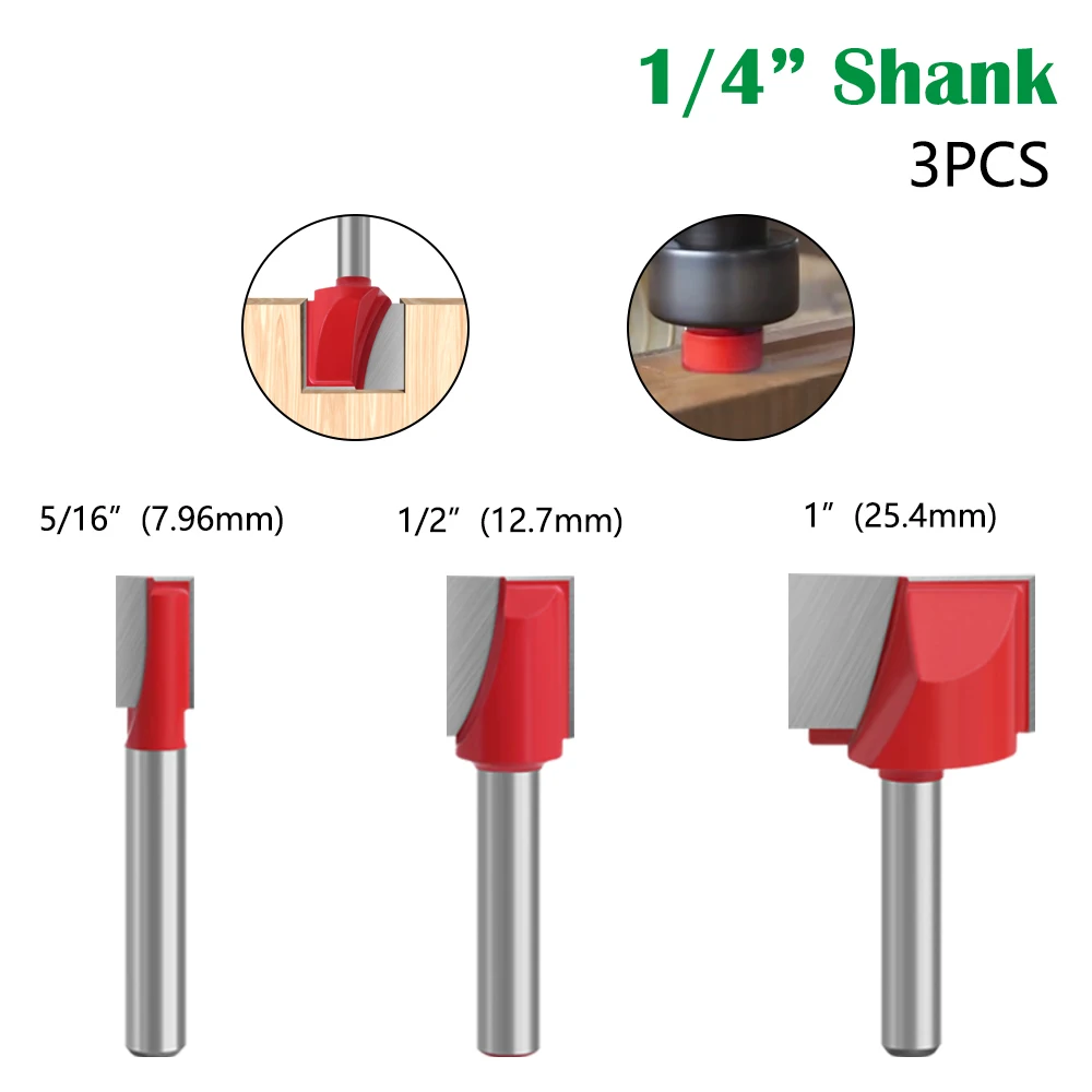 3pcs 1/4 Shank Cleaning Bottom Bit Straight Router Bit set Clean Milling Cutter Woodworking Power Machine
3pcs 1/4 Shank Cleaning Bottom Bit Straight Router Bit set Clean Milling Cutter Woodworking Power Machine