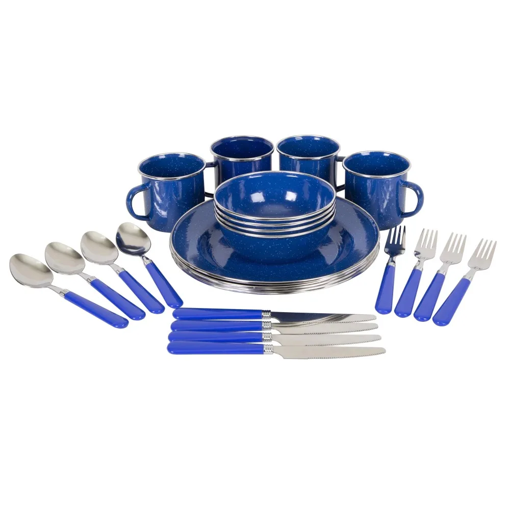 Double glazed enamel bowl 24 piece enamel camping cutlery set
Double glazed enamel bowl 24 piece enamel camping cutlery set