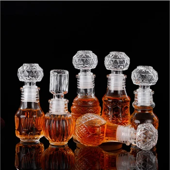 1Pc 50ml Whisky Glass Liquor Bottles With Screw Cap For Alcohol Carved Perfume Honey Jar Mini Container Wedding Handmade Gift
