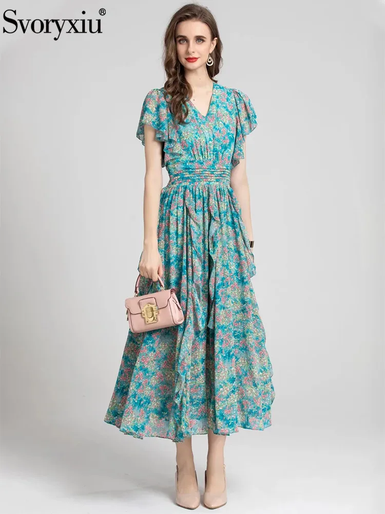 Svoryxiu Fashion Summer Gorgeous Elegant Midi Dress Women's Sexy V-neck Ruffle Floral Print Elastic Waist Holiday Party Dress
Svoryxiu Fashion Summer Gorgeous Elegant Midi Dress Women's Sexy V-neck Ruffle Floral Print Elastic Waist Holiday Party Dress