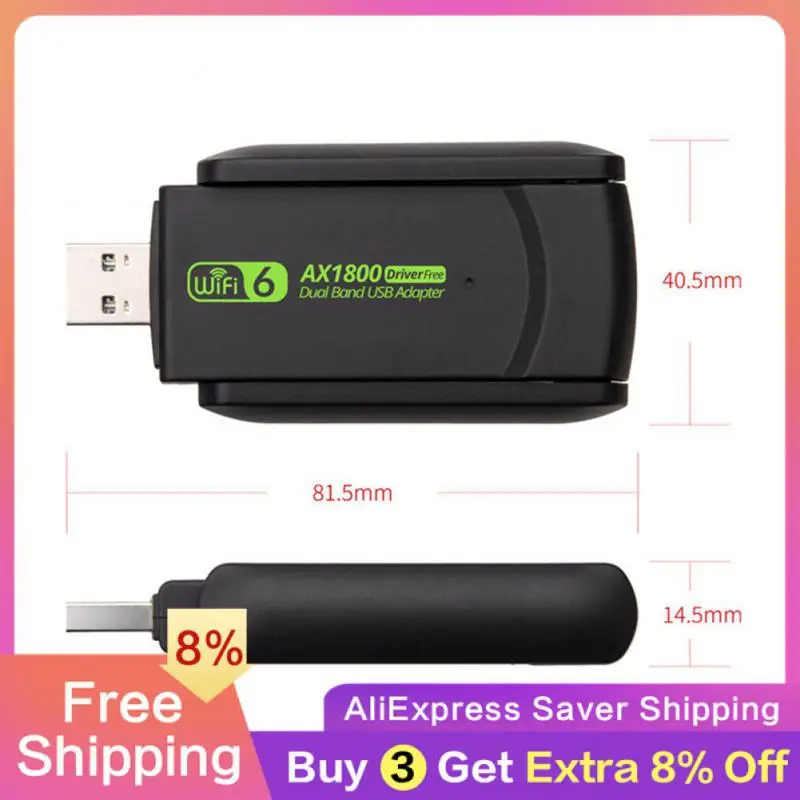 1800Mbps WiFi 6 USB Adapter 5G/2.4GHz USB3.0 Wi-fi Dongle Wireless 802.11ax Network Card High Gain Antenna Windows 10 11
1800Mbps WiFi 6 USB Adapter 5G/2.4GHz USB3.0 Wi-fi Dongle Wireless 802.11ax Network Card High Gain Antenna Windows 10 11