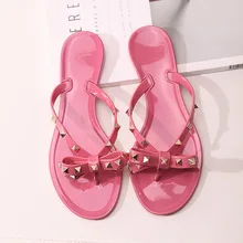 Size 36-42 2022 Hot Sale Fashion Womens Flip Flops Summer Shoes Cool Beach Rivet Big Bow Flat Sandals Jelly Shoes Sandals Girls