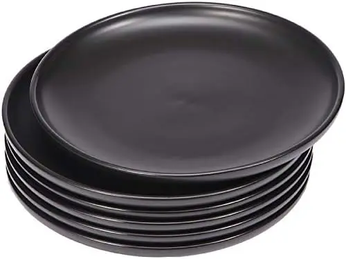 

Black Porcelain Dinner Plate, 10-Inch Large Elegant Round Serving Plate Set Perfect for Steak, Pasta, Dessert and Salad, Set of