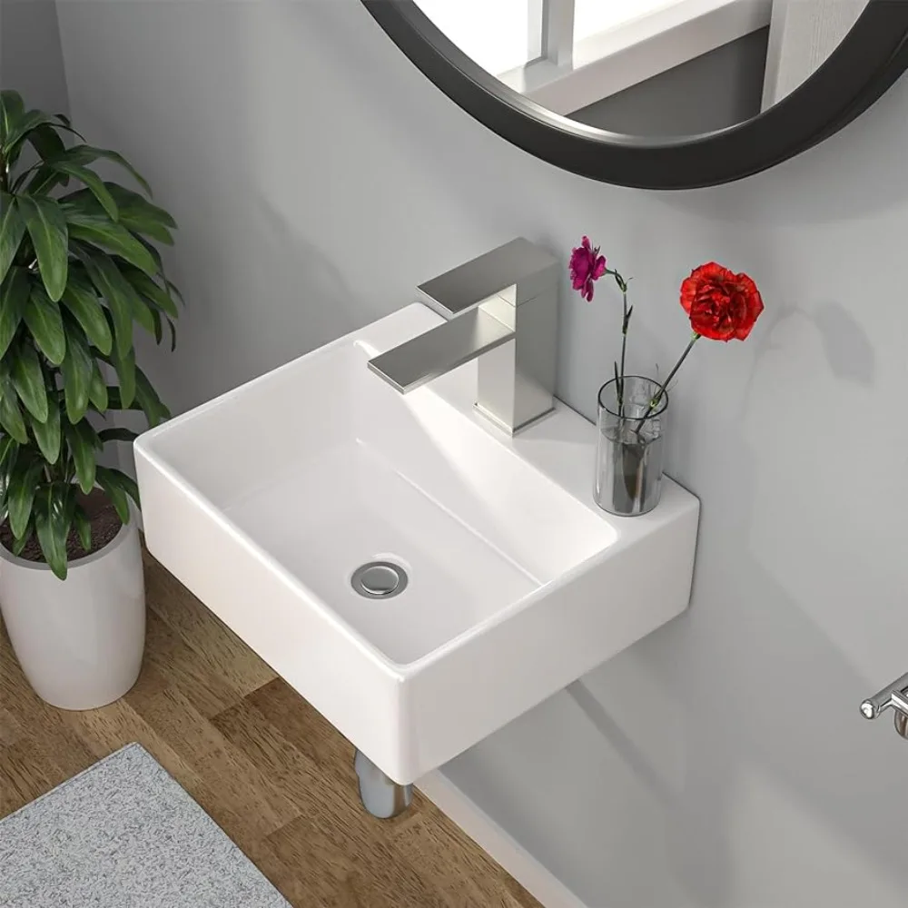 Wall Mount Hung Small Vessel Sink - Bathroom Corner Floating Sink Rectangle 13" x 11" White Porcelain Ceramic with Faucet Hole
Wall Mount Hung Small Vessel Sink - Bathroom Corner Floating Sink Rectangle 13" x 11" White Porcelain Ceramic with Faucet Hole