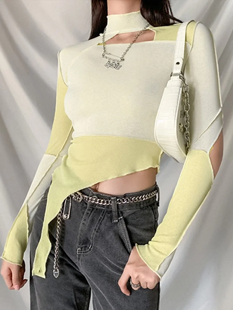 Spring T Shirt Women Long Sleeve Casual Skinny Crop Tops Patchwork Y2k Vintage T Shirt Hollow Out Streetwear Tee Tops Y526
Spring T Shirt Women Long Sleeve Casual Skinny Crop Tops Patchwork Y2k Vintage T Shirt Hollow Out Streetwear Tee Tops Y526