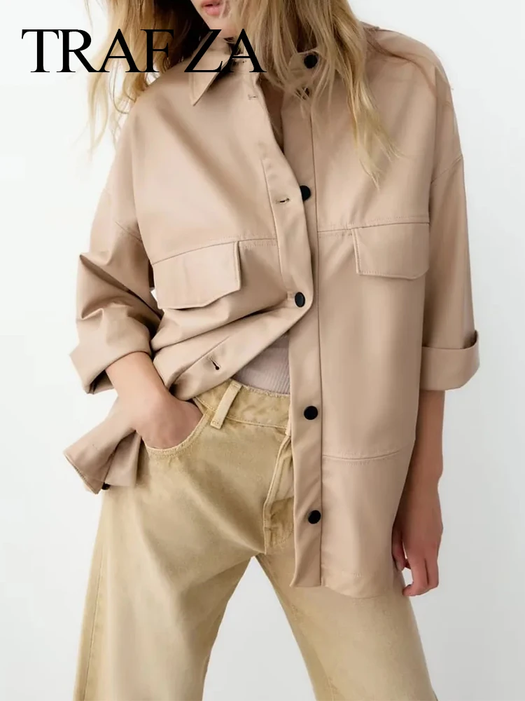 TRAF ZA Thin Soft Workwear Pocket Leather Jacket Long Sleeve Single Breasted Women Clothing Fashion Versatile Beige Lady Coat
TRAF ZA Thin Soft Workwear Pocket Leather Jacket Long Sleeve Single Breasted Women Clothing Fashion Versatile Beige Lady Coat