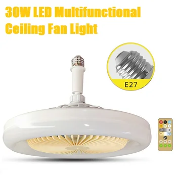 E27 LED 천장 팬 라이트 3 단 냉각 팬 원격 팬 라이트 30W 조도 조절 가능한 천장 팬 라이트, 전기 팬 인공 호흡기 라이트