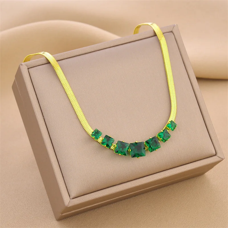 Multiple Squares Green Zircon Necklace For Women Stainless Steel Gold Color Snake Chain Necklace Luxury Jewelry Wedding Gift
Multiple Squares Green Zircon Necklace For Women Stainless Steel Gold Color Snake Chain Necklace Luxury Jewelry Wedding Gift