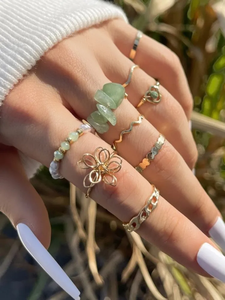 Weeuee 9Pcs/set Gold Plated Bohemian Weave Rings for Womens Elegant Pearl Green Natural Stone Adjustable Anillos Jewelry Gifts
Weeuee 9Pcs/set Gold Plated Bohemian Weave Rings for Womens Elegant Pearl Green Natural Stone Adjustable Anillos Jewelry Gifts
