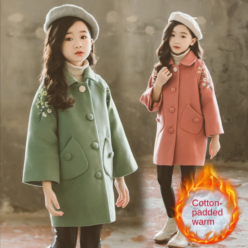 Girls Embroidered Flower Coats Outerwear Winter Girls Thicken Jackets Woolen Long Trench Teenagers Warm Clothes Kids Outfits
Girls Embroidered Flower Coats Outerwear Winter Girls Thicken Jackets Woolen Long Trench Teenagers Warm Clothes Kids Outfits