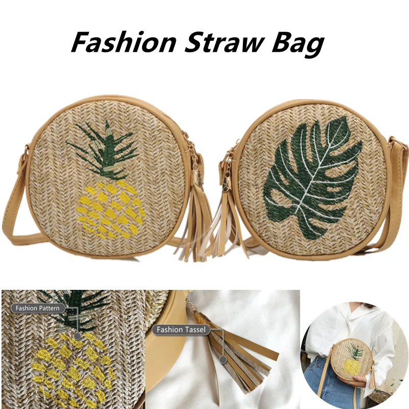 2 Patterns Pineapple Leaves Fashion Trend Straw Embroidery Small Round Bag Summer Zipper One Shoulder Messenger Bag
2 Patterns Pineapple Leaves Fashion Trend Straw Embroidery Small Round Bag Summer Zipper One Shoulder Messenger Bag