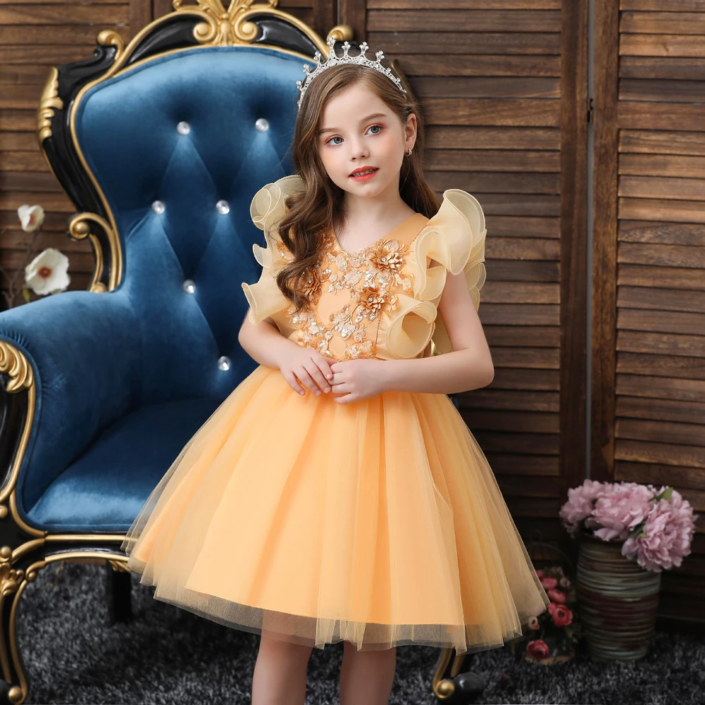 Child Temperament Embroidered Girl Party Dresses for Kids Yellow Noble Flower Girls Tutu Dress of 2-10 Years Old
Child Temperament Embroidered Girl Party Dresses for Kids Yellow Noble Flower Girls Tutu Dress of 2-10 Years Old