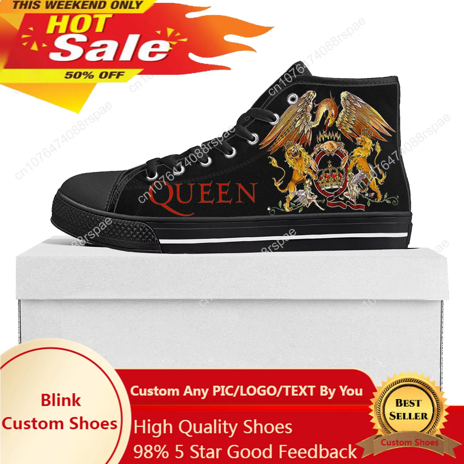 

Queen Rock Band Fashion High Top High Quality Sneakers Mens Womens Teenager Canvas Sneaker Casual Couple Shoes Custom Shoe Black