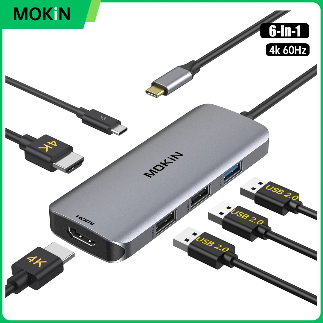 

MOKiN 6 in 1 USB C to Dual HDMI Adapter Steam Deck PC Docking 4K USB 3.0 PD100W Charger For Dell/HP/Lenovo Macbook USB Splitter