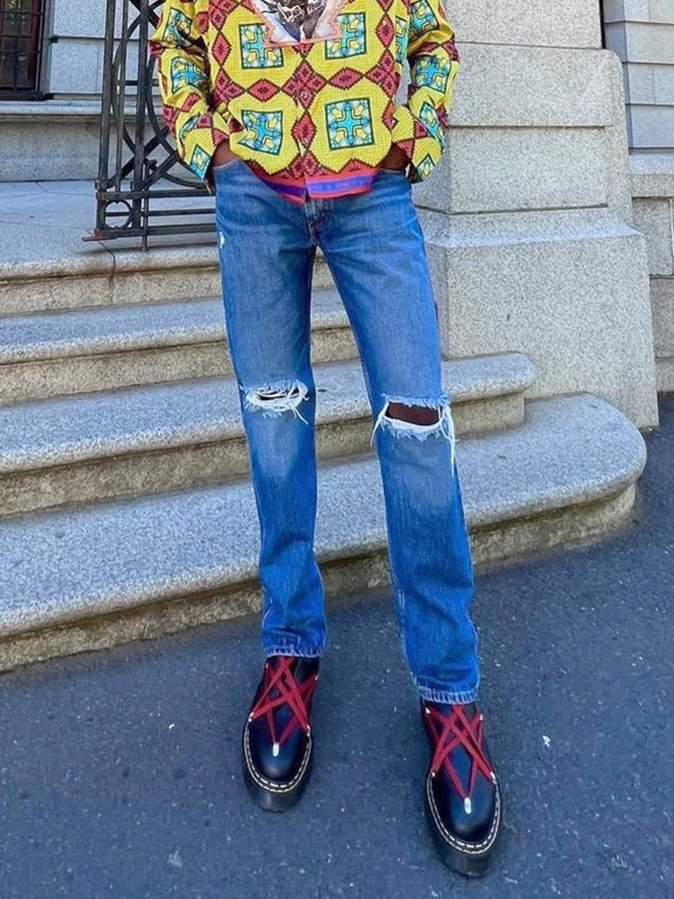 Hot Sale Men's Jeans Blue Knee Ripped Hole Cotton Jean Trousers Boy Vaqueros Y2k Hombre Slim Fit Straight Distressed Denim Pants
Hot Sale Men's Jeans Blue Knee Ripped Hole Cotton Jean Trousers Boy Vaqueros Y2k Hombre Slim Fit Straight Distressed Denim Pants