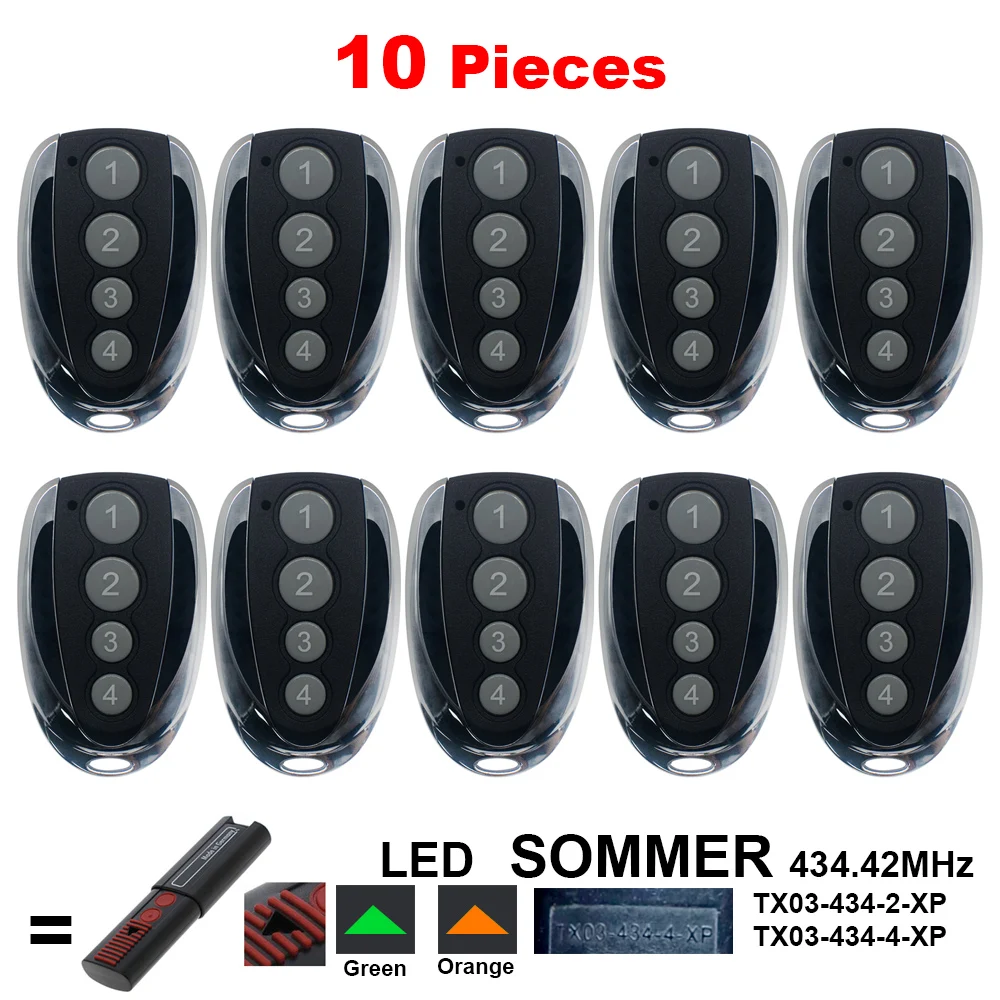 

10pcs SOMMER TX03-434-4-XP Garage Door Remote Control 434.42MHz SOMMER TX03 434 4 XP Command Gate Key Fob