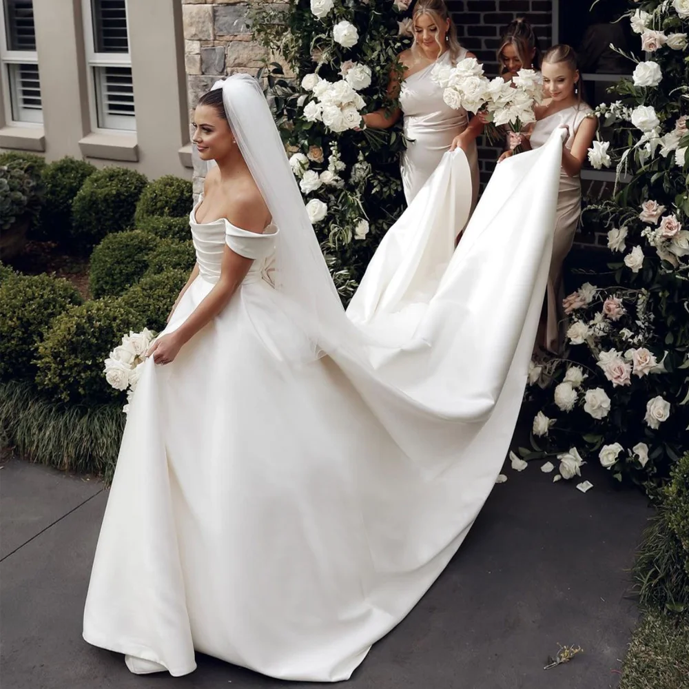 Elegant Matte Satin Ball Gown Wedding Dress 2023 Boat Neck Off Shoulder Bow Long Bridal White Formal Bride Party Wear Gift Woman
Elegant Matte Satin Ball Gown Wedding Dress 2023 Boat Neck Off Shoulder Bow Long Bridal White Formal Bride Party Wear Gift Woman