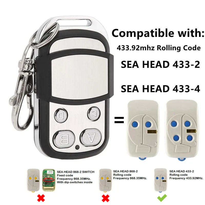 SEA Head 433-2 / 433-4 Garage Remote Control 433MHz Gate Key Fob Transmitter Rolling Code Command
SEA Head 433-2 / 433-4 Garage Remote Control 433MHz Gate Key Fob Transmitter Rolling Code Command