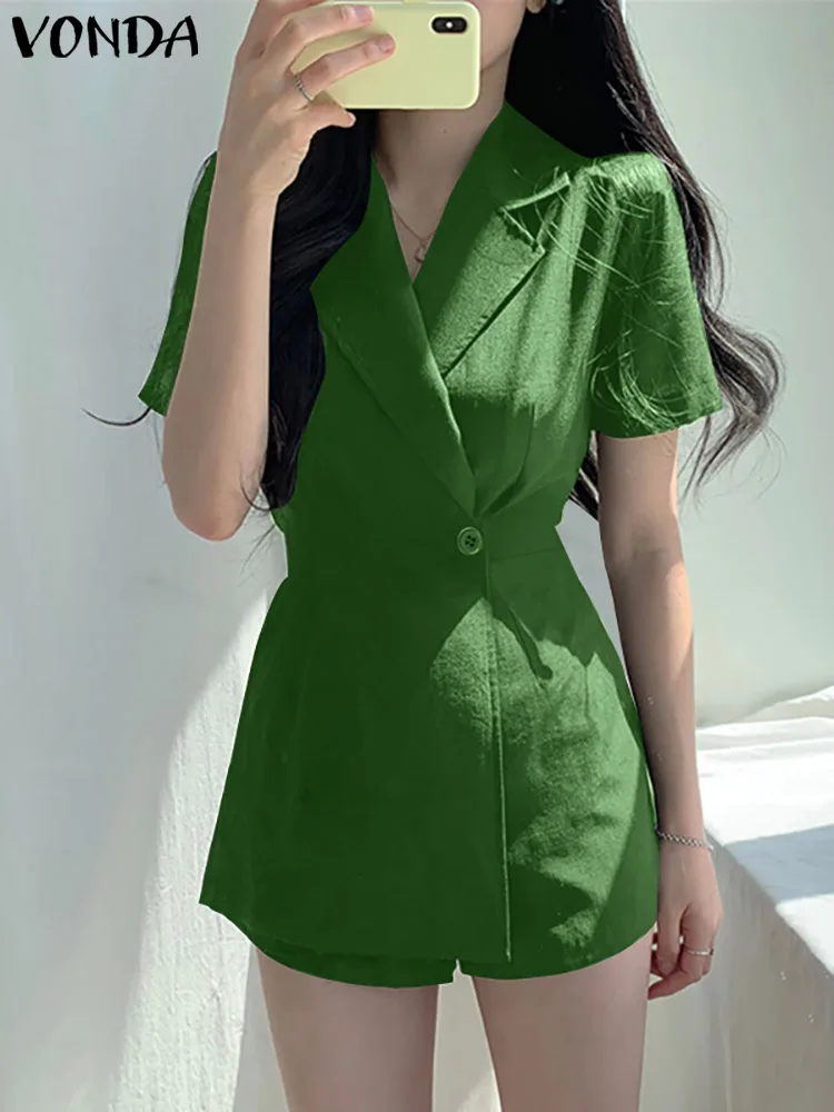 VONDA 2022 Women Short Sleeve Jumpsuits Sexy Lapel Collar Playsuits Female Party Jumpsuits Elegant Shorts Pantalon Femme Baggy
VONDA 2022 Women Short Sleeve Jumpsuits Sexy Lapel Collar Playsuits Female Party Jumpsuits Elegant Shorts Pantalon Femme Baggy