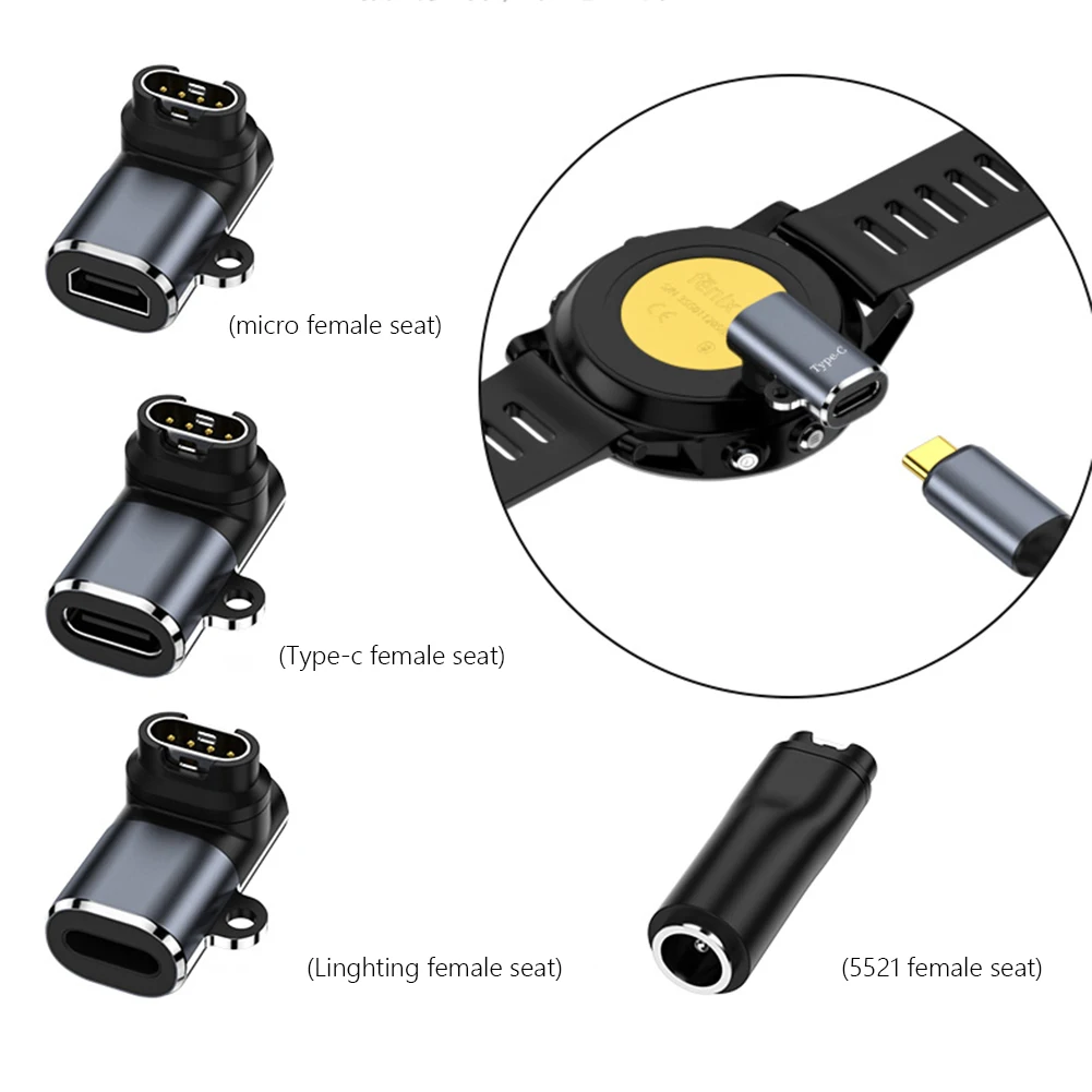 Portable Charger Adapter Supports Data Transmission Type-C/8 Pin/Micro USB Charger Converter Replacement Parts for Garmin Venu 2 
Portable Charger Adapter Supports Data Transmission Type-C/8 Pin/Micro USB Charger Converter Replacement Parts for Garmin Venu 2