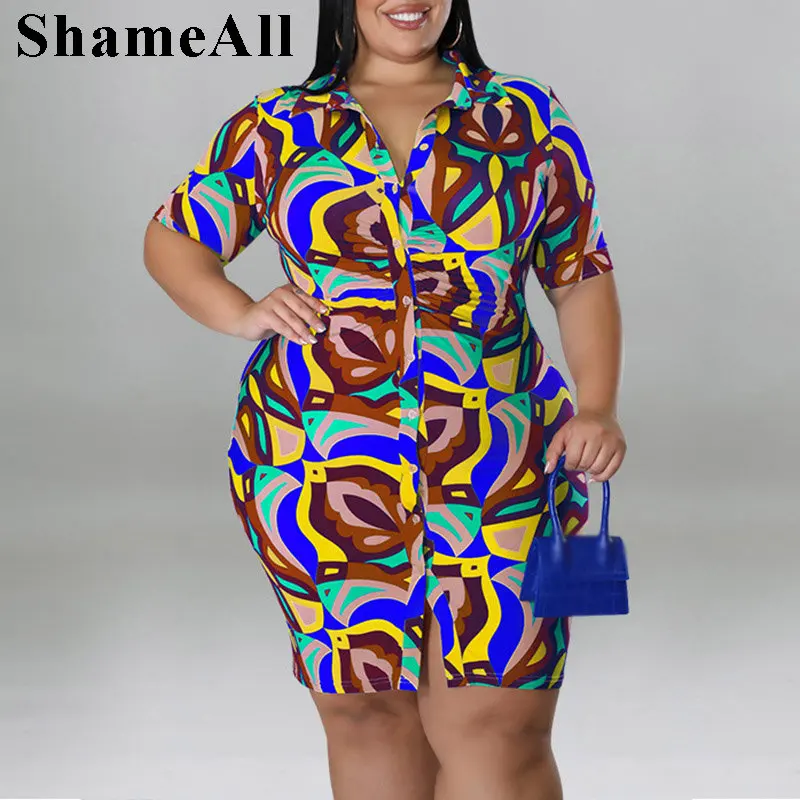 Plus Size Vintage Print Button Up Mini Shirt Dress 4xl Streetwear Short Sleeve Turn Down Collared Bodycon Mini Sundress Vestidos
Plus Size Vintage Print Button Up Mini Shirt Dress 4xl Streetwear Short Sleeve Turn Down Collared Bodycon Mini Sundress Vestidos